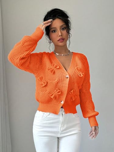 Women's Bow Chunky Knit Cardigan Sweaters Open Front Cozy Long Sleeve Button Up Cardigans for Winter 20254