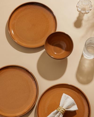 Image of Pokini Stoneware Dinnerware Sets for 4, 12pcs Plates and Bowls Sets Dishes