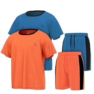 Essenclo Boys Clothing Sets Tagless Loose Athletic Performance Crew Neck T-Shirt and Short Outfits Size 3-16 (4 Piece Set)