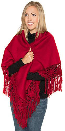 Triangular Alpaca Shawl with Hand Crocheted Flowers on Trim