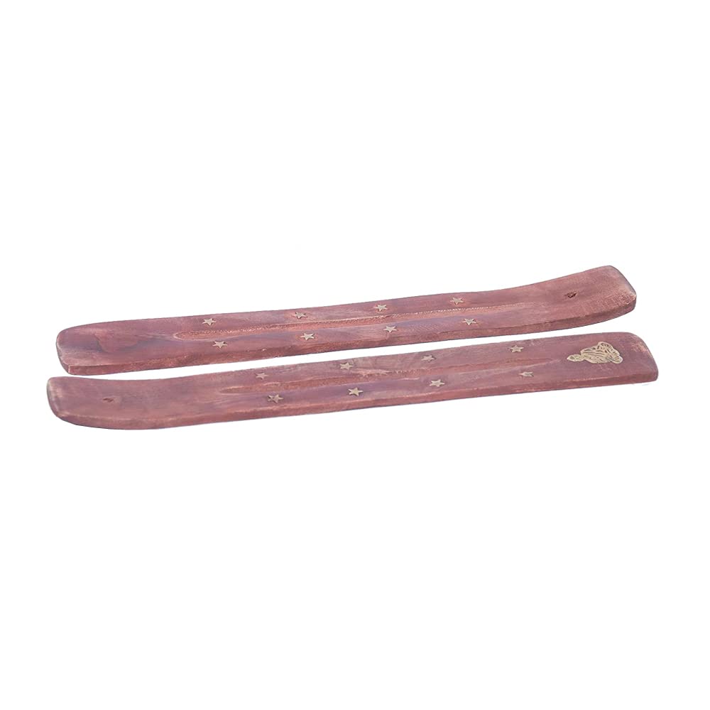 Accurate Brown Wooden Incense Stick Holder Ash Catcher With Brass Inlay (2)