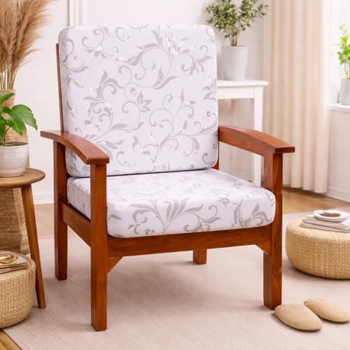 Image of STITCHNEST 'Contour Fit Series' Stretchable Printed Wooden Sofa Cover (Pack of 2) - Elastic Wooden Chair Cover | Wooden Sofa Seat Cover | Size - 20-21 x 20-21 x 3-5 in