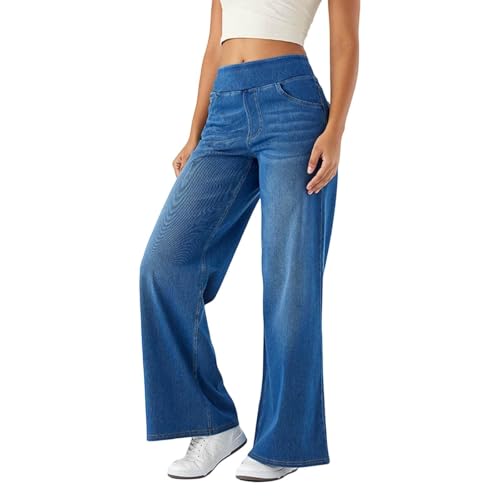 fanmpghleoo Elastic Waist Jeans for Women Trendy Wide Leg Jeans Woman Boyfriend Y2k Baggy Jeans High Waisted Trouser Jeans
