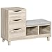 HOMCOM Meuble Chaussures Banc à Chaussures Design Urban Craft 3 tiroirs 2 niches Coussin Gris Inclus MDF Aspect chêne Clair