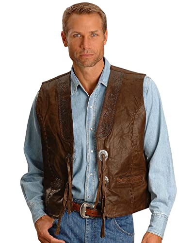 Men's Tooled Vest - Carved Vest Acorn