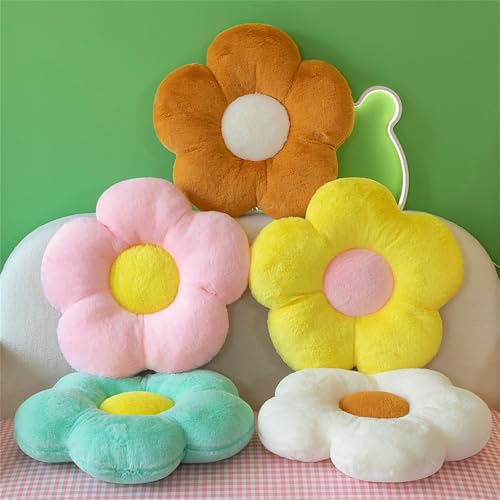Chickwin Süße Blumenförmiges Plüsch Kissen - Weiches Aesthetic Kawaii Blumenboden Kissen für Zimmer, Hause, Sofa Dekoration (35 * 35, Weiß)