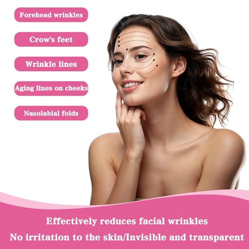 Heclia 96 Stück Gesichtsfalten Entferner Streifen Silikon-Gesichtsklebeband gegen Falten Anti-Falten-Pflaster über Nacht für Lippen Stirn Lachfalten-Pflaster Gesichtsaufkleber für alle Hauttypen