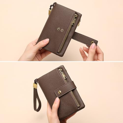 Image of SENDEFN Small Wallet for Women Leather RFID Blocking Wristlet Wallet Credit Card Holder with Double Zipper Coin Purse Ladies Bifold Purse