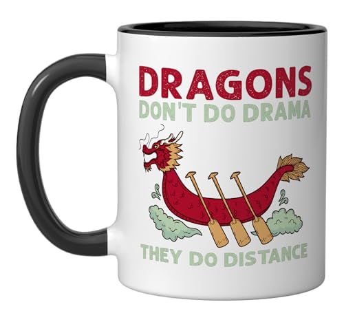 Taza de cerámica Dragon Boat 11 oz negro y blanco miniatura 1