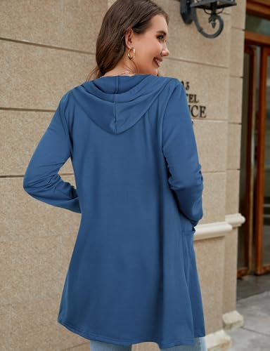 Flikity Long Hoodies for Women UK, Zip up Long Length Hooded Cardigan Women Long Sleeve Tops to Wear with Leggings Ladies Lightweight Summer Jackets Work Clothes Blue L - Image 2