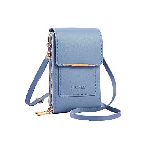 PORRASSO Touch Screen Crossbody Phone Bag Women Shoulder Bag PU Phone Purse Bag Fashion Satchel Wallet for Dating Shopping Traveling Blue