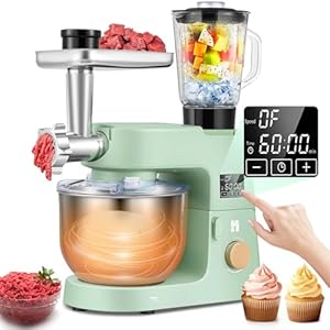 Huanyu 9 in 1 Stand Mixer Multifunctional Electric Kitchen Mixer LED Touch Screen Fermentation Dishwasher Safe with Meat Grinder Vegetable Slicer
