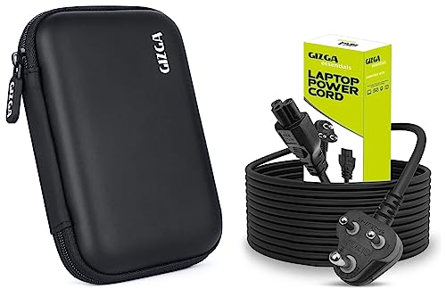 Image of Gizga Essentials Hard Drive Case Shell, 6.35cm /2.5-inch & Gizga Essentials Laptop Power Cable Cord- 3 Pin Adapter Isi Certified(1 Meter /3.3 Feet),