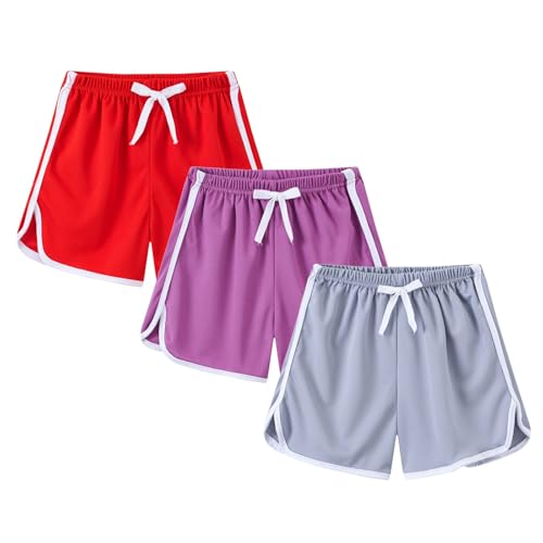 Toddler Girls Athletic Shorts 3 Pack Drawstring Kids Running Cycling Short Striped Cotton Soft Gym Sport