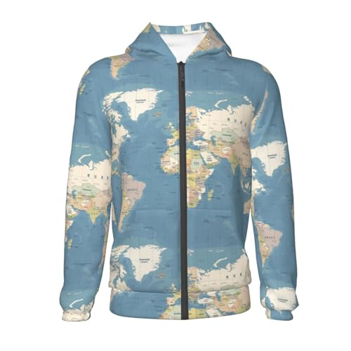 World Map1 Kid Hoodies Boys Zip Up Sweatshirts Girls Pullover with Pocket2