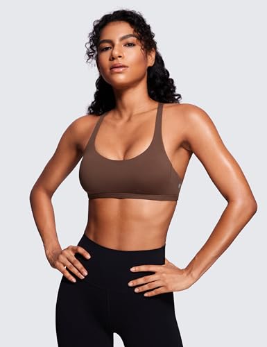 Image of CRZ YOGA Naked Feeling Criss-Cross Sports Bra | Light Support, Removable Pads, Yoga, Sleek, Strappy Back, Scoop Neck, for Women