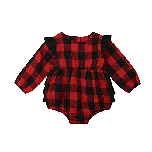 Newborn Baby Girl Clothes Plaid Ruffle Long-Sleeve Romper Bodysuit Jumpsuit Outfits (red Plaid Romper,0-3 Months)
