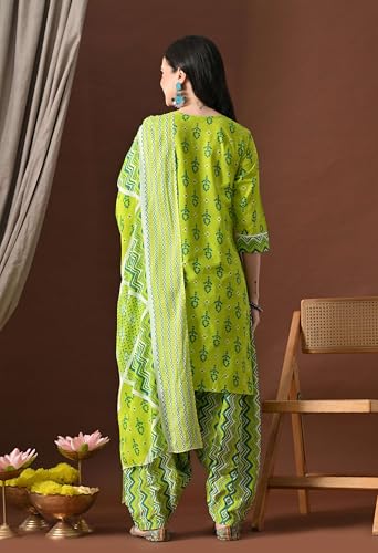 Image of Amazon Brand - Tavasya Women's Cotton Printed Kurta Set with Dupatta and Straight Pants | Salwar Suit | Ethnic Wear for Festive, Casual & Office Use