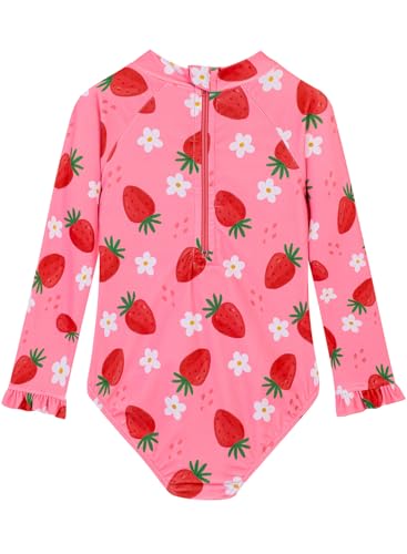 Image of Alakuoti Long Sleeve One Piece Ruffle Swimsuit for Toddler Girls Baby Girl Rashguard Shirt with UPF 50+ Sun Protection