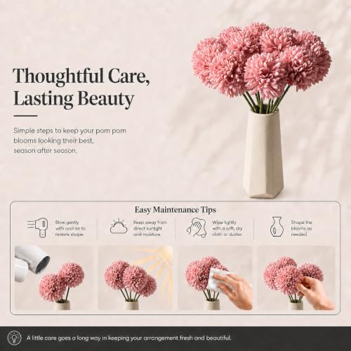 Image of Mandy's 12pcs Artificial Dusty Pink Ball Chrysanthemum Flowers