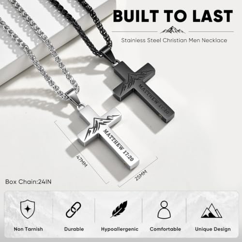 Cross Necklace for Men-Mustard Seed Faith Pendant Necklaces With 24in Chain - image 5