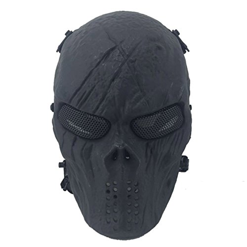 Geek-M Airsoft Maschera Intera con Rete Metallica Eye Protection Cool Ghost Mask, Uomo, Black