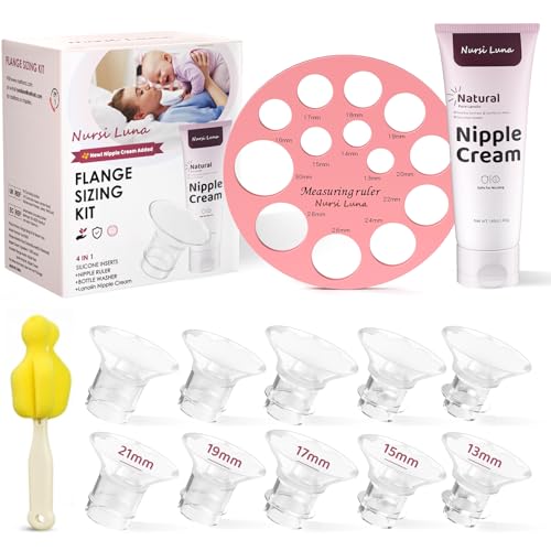 Image of Nursi Luna Flange Sizing Kit with Flange Inserts 10PCS, Nipple Ruler, Silicone Flanges Insert 13/15/17/19/21mm for 24mm Flange/Shield, Pumping Breastfeeding Essentials Kit