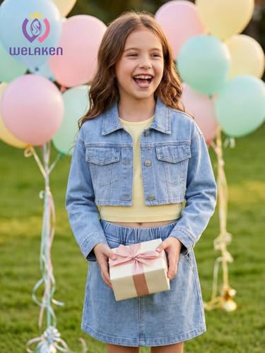 Image of WELAKEN Denim Skirt Sets for Girls Kids & Teen (Jean Jacket + Mini Skirts) II Girl's Clothing Sets