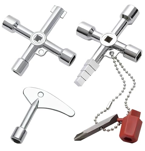 3 llaves de caja de medidor, llave de radiador 7 en 1, llave multifunción de 4 vías, llave triangular, llave de herramienta práctica para agua, electricidad, gas, ascensor, armario, armario, apertura