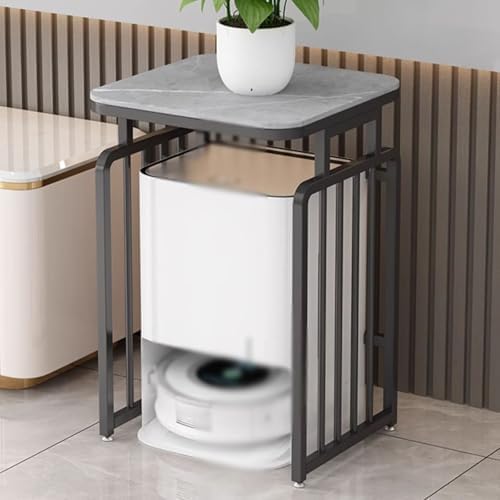 Robot Vacuum Stand Cabinet,Sweeping Robot Storage Rack,Metal Accent End Table with Wheels,Entryway Hallway Double Robot Vacuum Cleaner Shelf for Bedroom Dorm Room