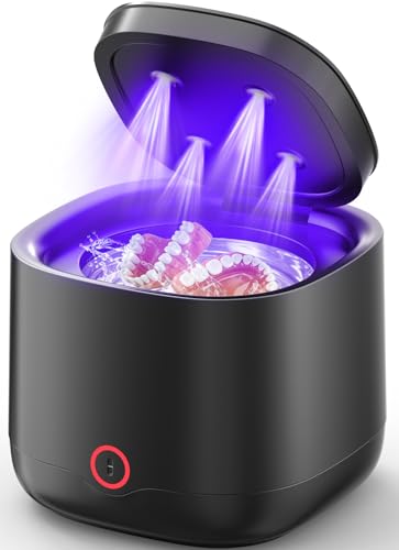 Anysun Pulitore Ultrasuoni per Apparecchio Denti, Bite e Allineatori, 45kHz con Luce UV-C, 200ml, Ultrasonic Cleaner per Retainer, Protesi, Dentiera, 3 Modalità, Portatile, Batteria 4000mAh