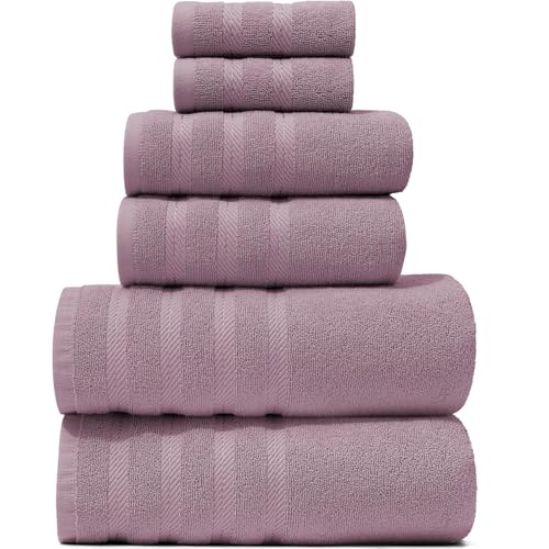 Hearth & Harbor Bath Towels for Bathroom - 100% Ring Spun Cotton Luxury Bathroom Towels - Soft & Highly Absorbent Bath Towels Set, 6 Piece Set, Dusty Purple