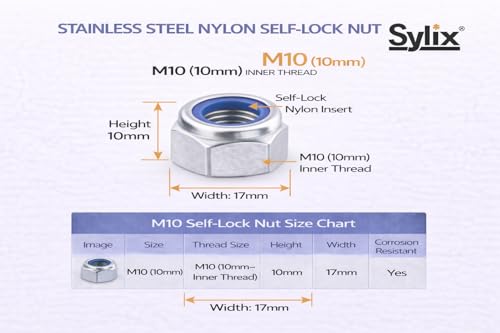 Image of SYLIX M10 Thread Stainless Steel Nylon Self-Lock Nut (pack of 10pcs)