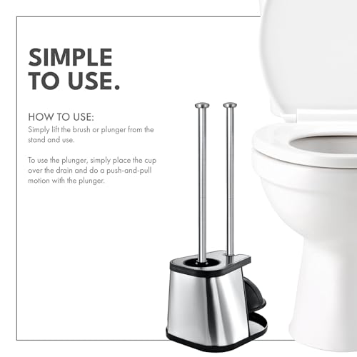 Image of ToiletTree Products Modern Deluxe Freestanding Toilet Brush and Plunger Combo 2 Pack