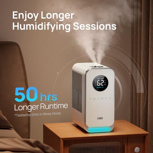 Image of DREO Humidifiers for Bedroom, Top-filled Smart Quiet Cool Mist Humidifiers for Large Room Home, Oil Diffuser & Nightlight, 50Hours Runtime for Indoor Plants, with Alexa /Google, Grey