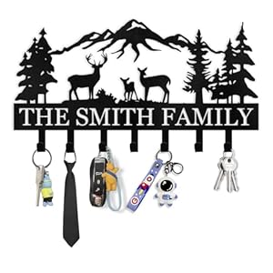 Personalized key holder for wall metal key hooks for wall organizer deer forest theme key rack wall mount key hanger organizer for kitchen entryway hallway office decor  urban country home decor