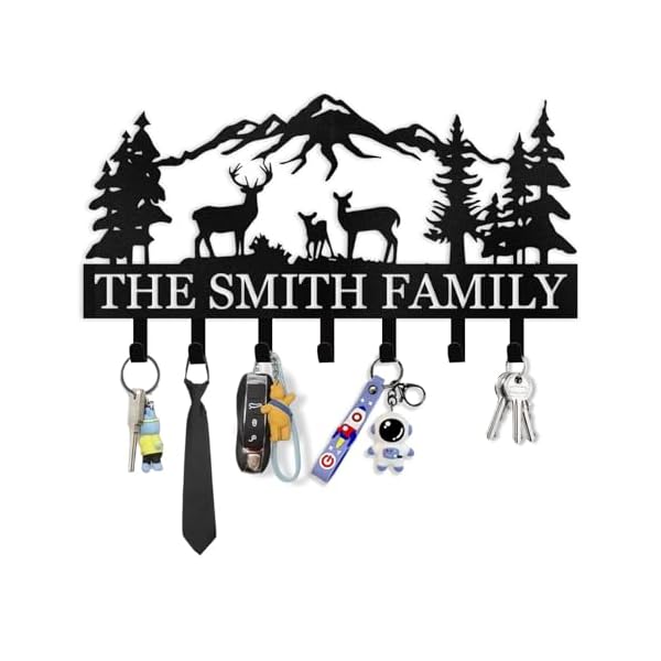 Personalized key holder for wall metal key hooks for wall organizer deer forest theme key rack wall mount key hanger organizer for kitchen entryway hallway office decor  urban country home decor