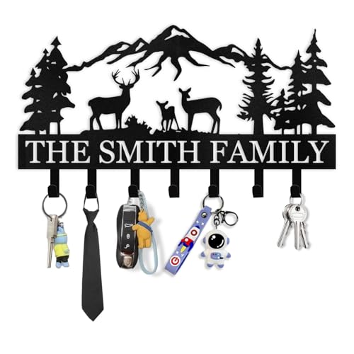 Personalized Key Holder for Wall Metal Key Hooks for Wall Organizer Deer Forest Theme Key Rack Wall Mount Key Hanger Organizer for Kitchen Entryway Hallway Office Decor
