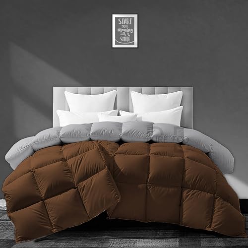 Image of PURE ECO Heavy Winter 400 GSM Comforter for Double Bed Size (90 inchX100 inch) - Soft Quality Winter Blanket Soft Microfiber Fill - Duvet /Blanket Double Bed - Chocolate Brown /Silver Grey Color