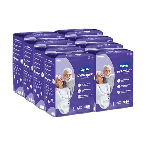 Image of DIGNITY Overnight Tape Style Adult Diapers - L (80 Pieces) With Wetness Indicator and Leakage Protection Upto 12-16 Hrs.