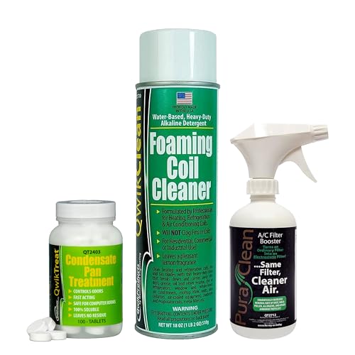 QwikProducts AC Maintenance Cleaning Kit, Includes QwikTreat Condensate Pan Tablets, PuraClean Air...