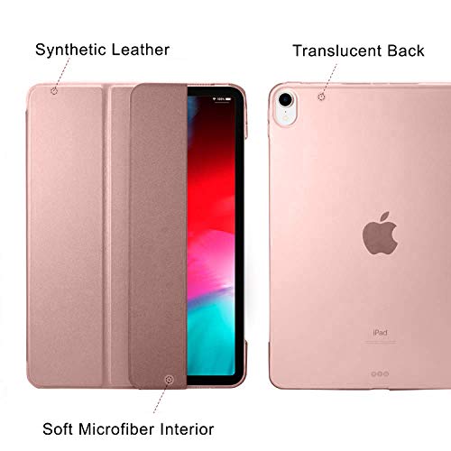 Image of DuraSafe Cases for iPad PRO 12.9 3 Gen 2018 [ iPad 12.9 Inch 3rd ] A1876 A2014 A1895 A1983 Trifold Hard Smart PC Translucent Back Cover - Rose Gold