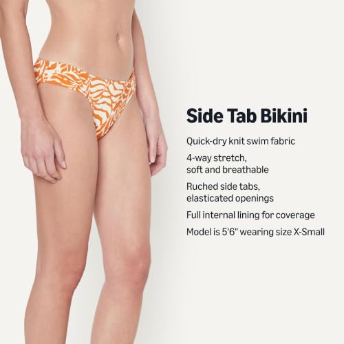 Amazon Essentials Women's Ruched Side Tab Full Coverage Bikini Swimsuit Bottom, Rust Orange Abstract Palms, Large - image 3