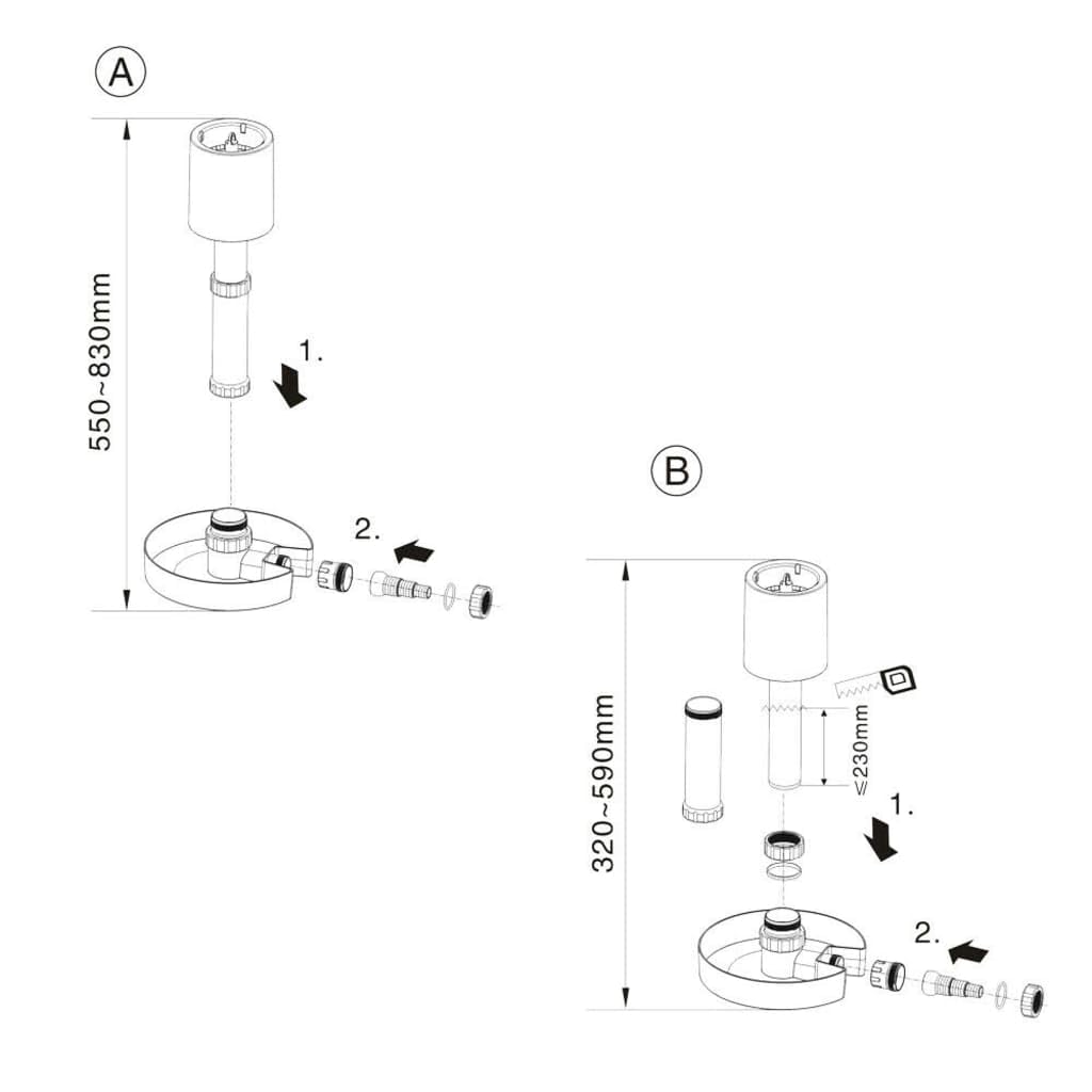 Standskimmer Oberflächenabsauger PVC Teich Skimmer für Becken bis 100.000 L 650-850 mm höhenverstellbar mit Sammelkorb für Algenreduktion und Wasserzirkulation im Garten Terrasse Outdoor