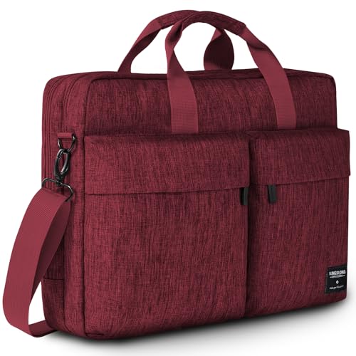 KINGSLONG Maletín para Portátil 17,3 Pulgadas Impermeable, Bolsa Ordenador Portátil Antigolpes con Correa de Hombro y Compartimentos, Bolso Oficina Hombre Mujer para Trabajo, Universidad y Viajes Rojo