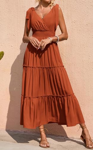 Image of PRETTYGARDEN Women's Cross Neck Summer Sleeveless Tiered Maxi Dress Beach Tie Strap Smocked Long Dresses Pleated Sundress