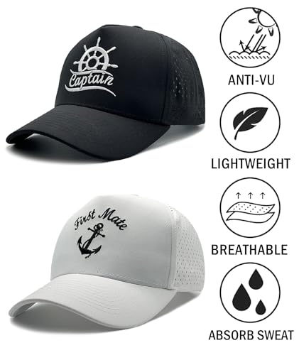 Image of Captain and First Mate Hat, Embroidered Trucker Hats for Couples | Adjustable Snapback Nautical Boating Gift for Men Women