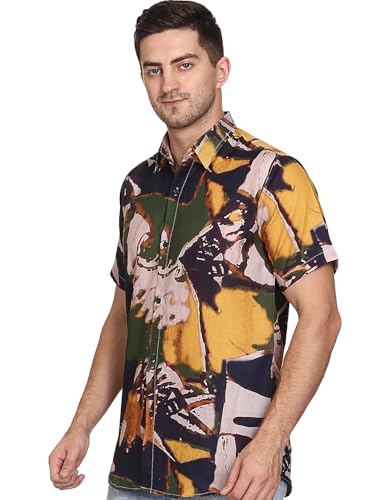 Image of The SV Style Men's Abstract Print Button Down Shirt, Half Sleeve, Casual Fit, Rayon Fabric, Summer Wear