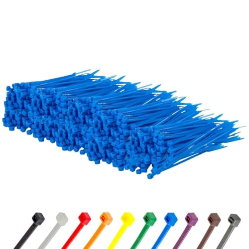 Image of GTSE 4 inch Blue Zip Ties, 1,000 Bulk Pack, 18lb Strength, UV Resistant Small Nylon Cable Ties, Self-Locking 4 Inch Tie Wraps