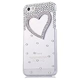 iPod Touch 5 Case, Sense-TE Glamour Crystal 3D Handmade Sparkle Glitter Fashion Heart Diamond Gem Rhinestone Bling iPod Case Clear Cover for iPod Touch 5th Generation with Retro Bowknot Anti Dust Plug